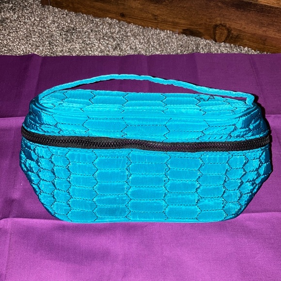 Aimee Kestenberg Handbags - AIMEE KESTENBERG TEAL BLUE QUILTED COSMETIC BAG WITH BLACK LINING 9” BY 4”